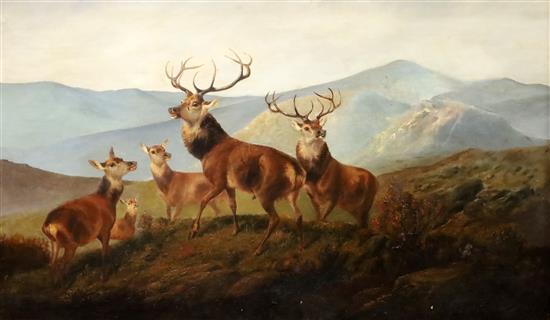 Byron Webb (fl.1846-1866) Highland scene with deer 30 x 50in.